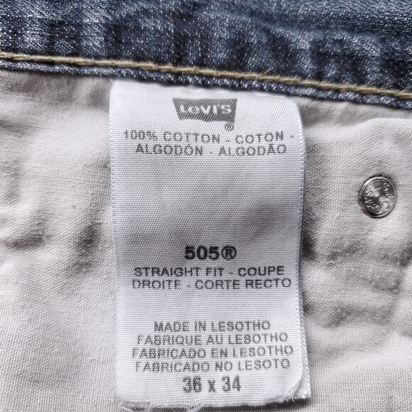 Levis 505 Jeans Mens 36x34 Med Wash Faded Straight Classic Cowboy Western Rodeo - Picture 11 of 15